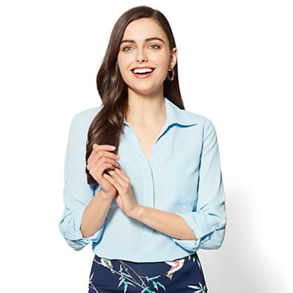 NY&C - Button-front Blouse - Light Blue NWT - XL